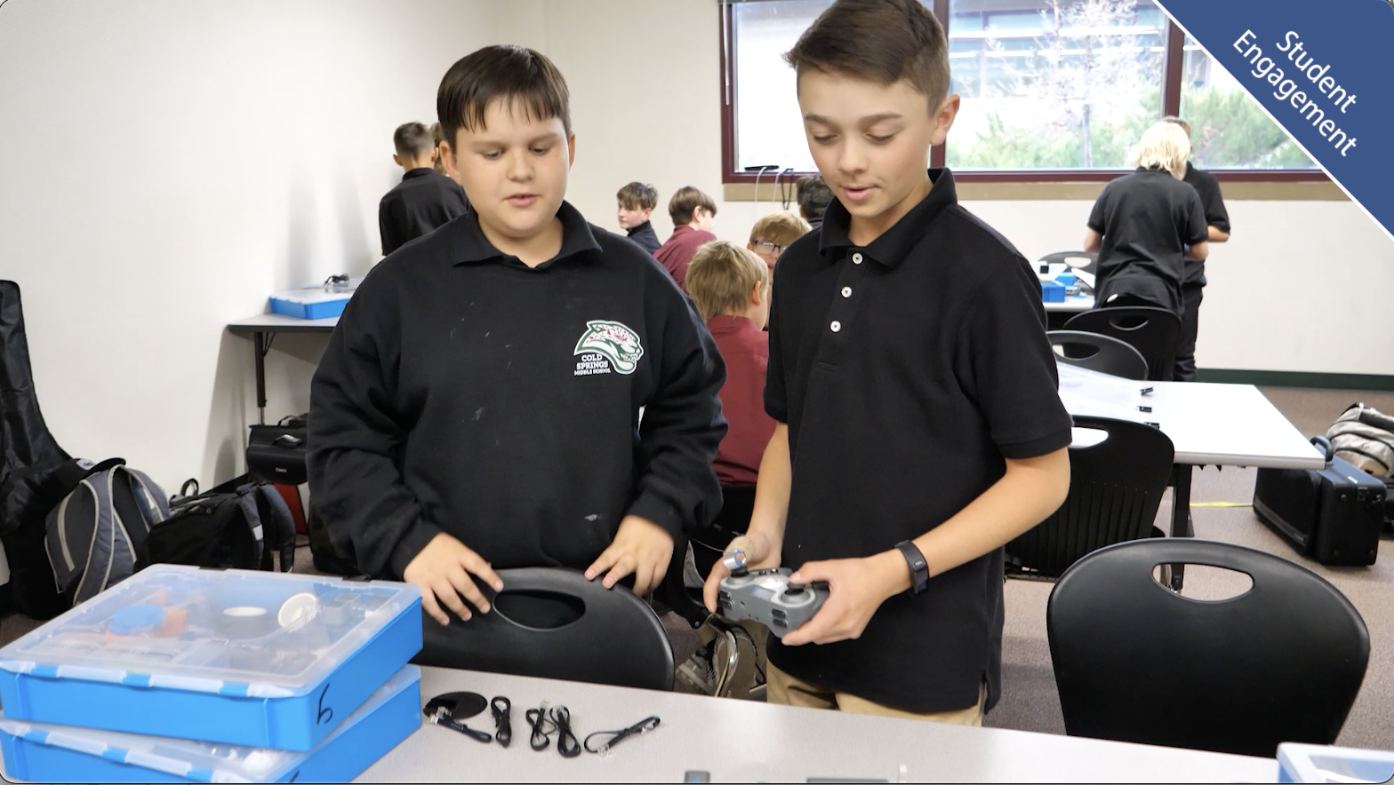  students with robotics